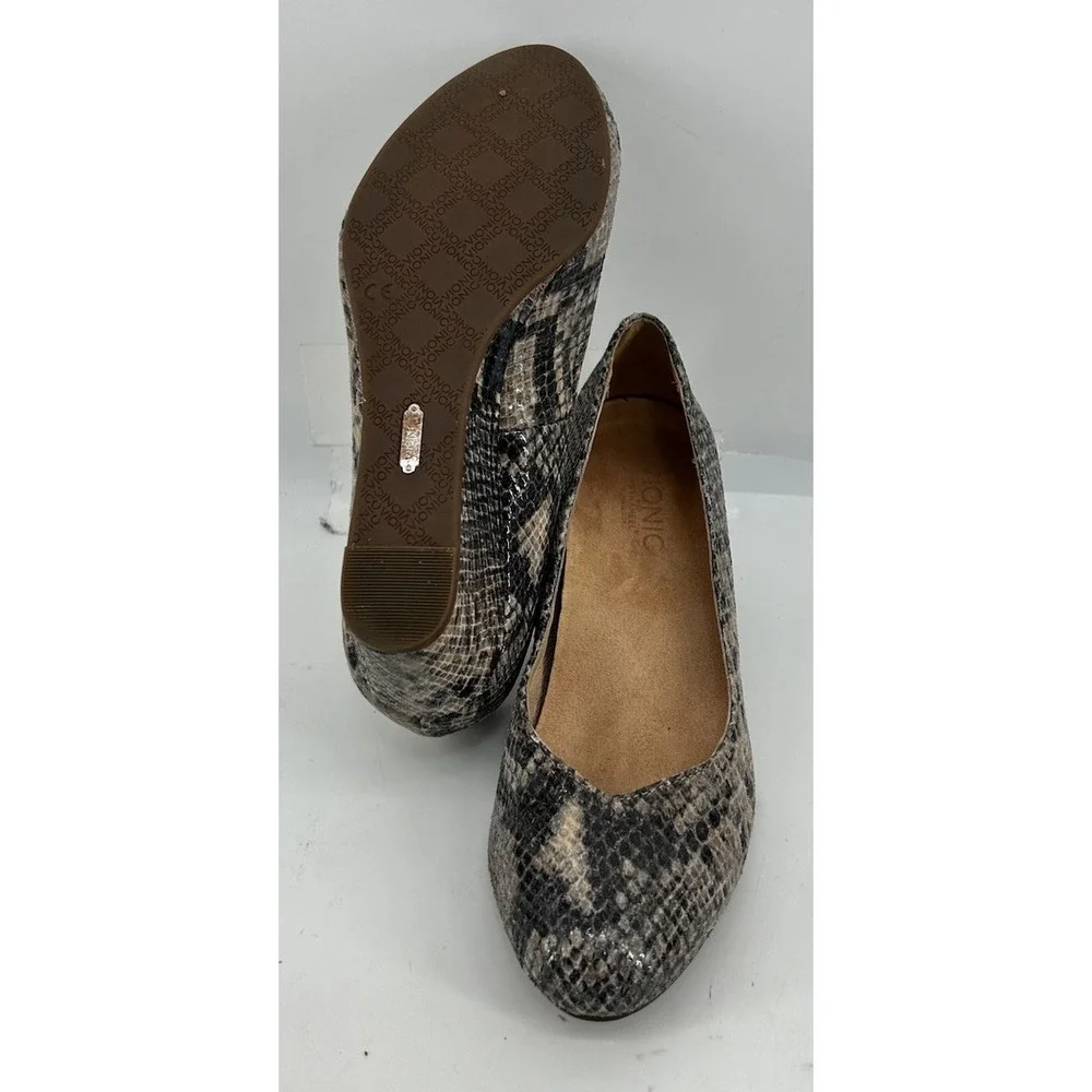 Vionic Antonia Wedge Pumps Beige And Black Snake Print Leather Women's‎ Size 7